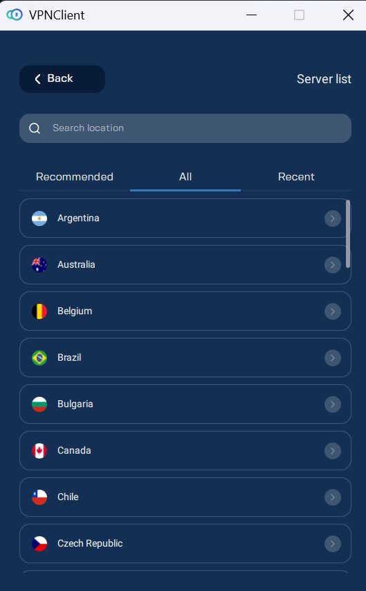 K1VPN App - list of available servers