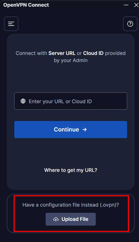 OpenVPN® Connect - initial screen