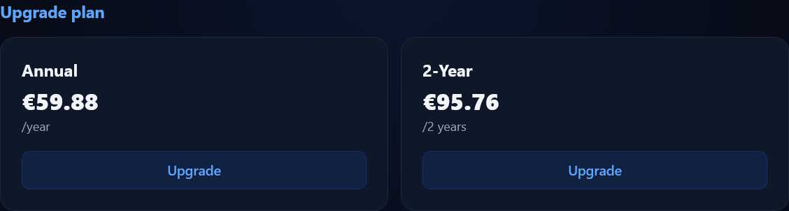 Plan upgrade options in the K1VPN dashboard