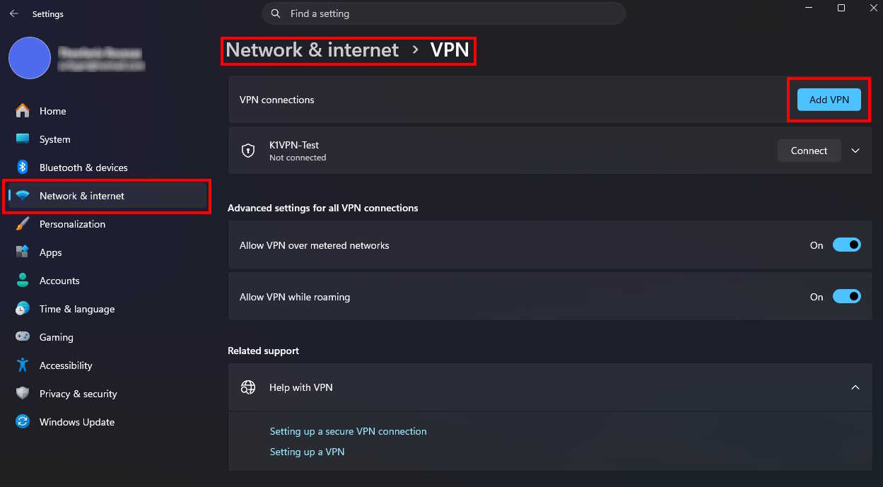 Windows VPN Settings - Add new connection